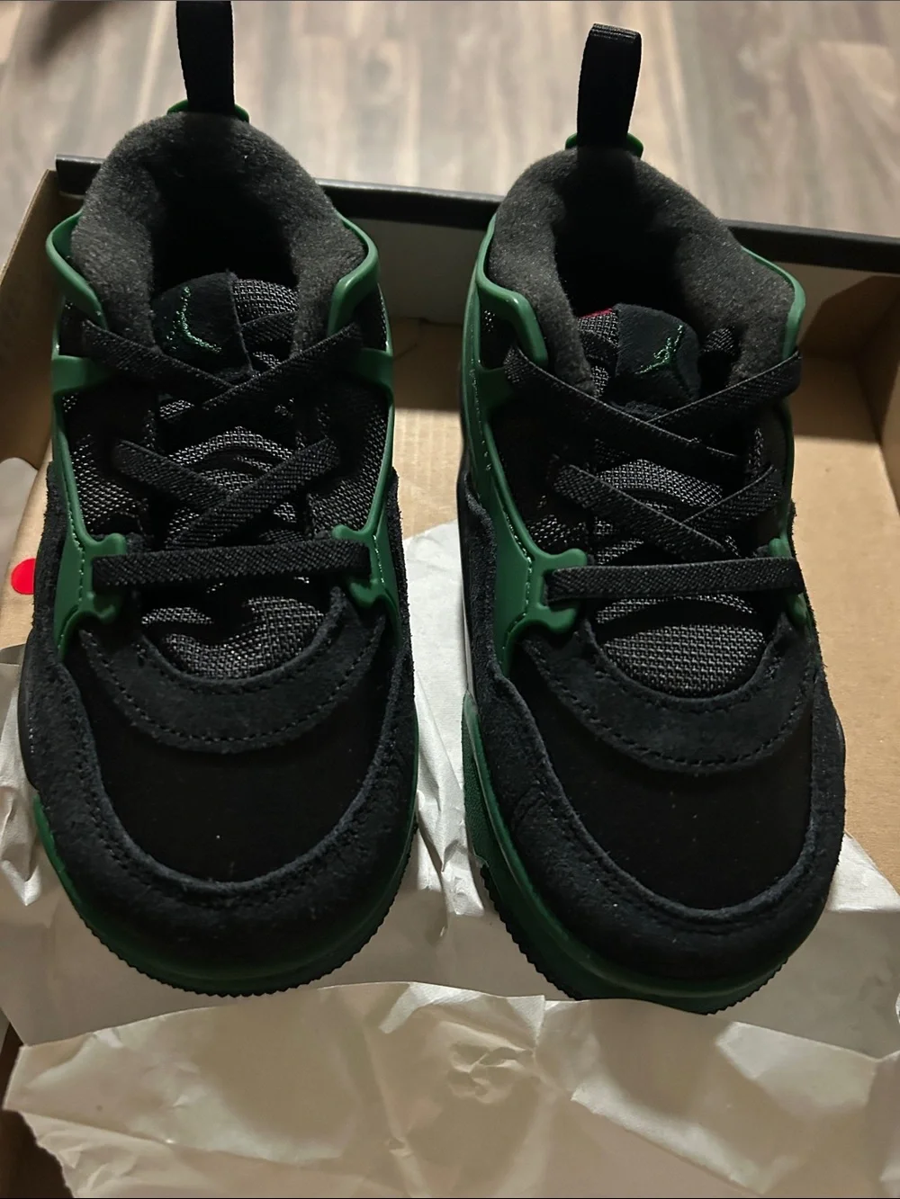 Jordan Black and Green Kids Lace-Up Sneakers